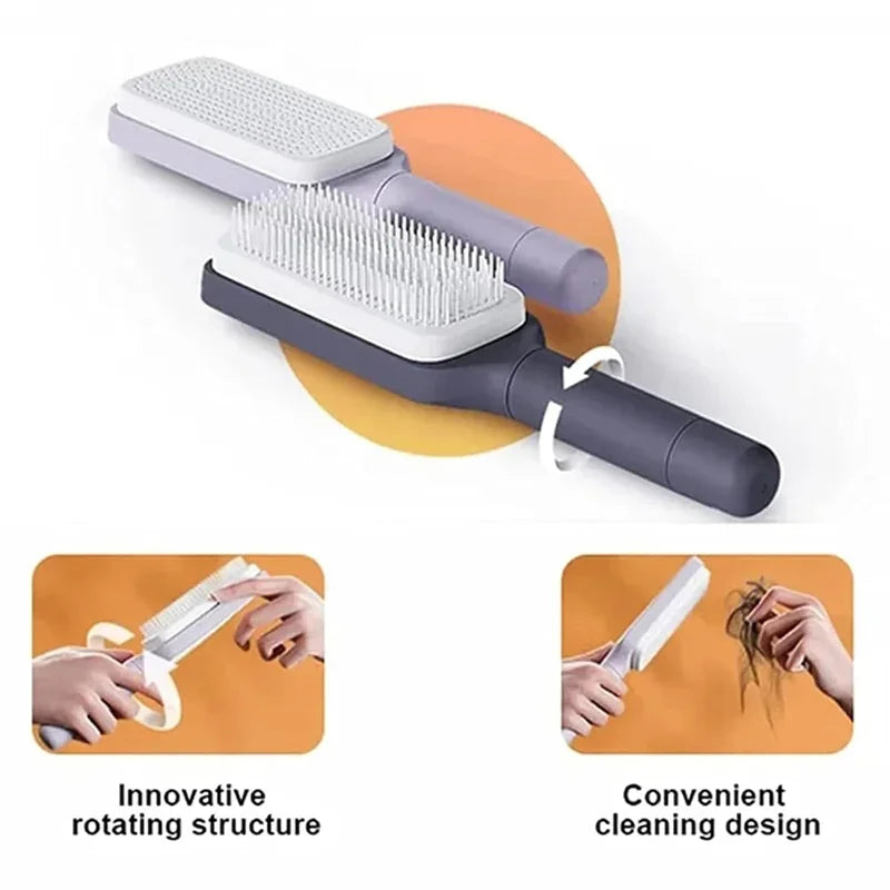 Self-Cleaning Rotating Anti-Static Hairbrush with Scalp Massage Function