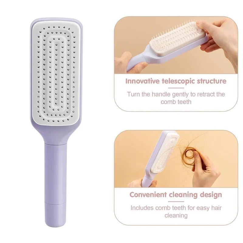 Self-Cleaning Rotating Anti-Static Hairbrush with Scalp Massage Function