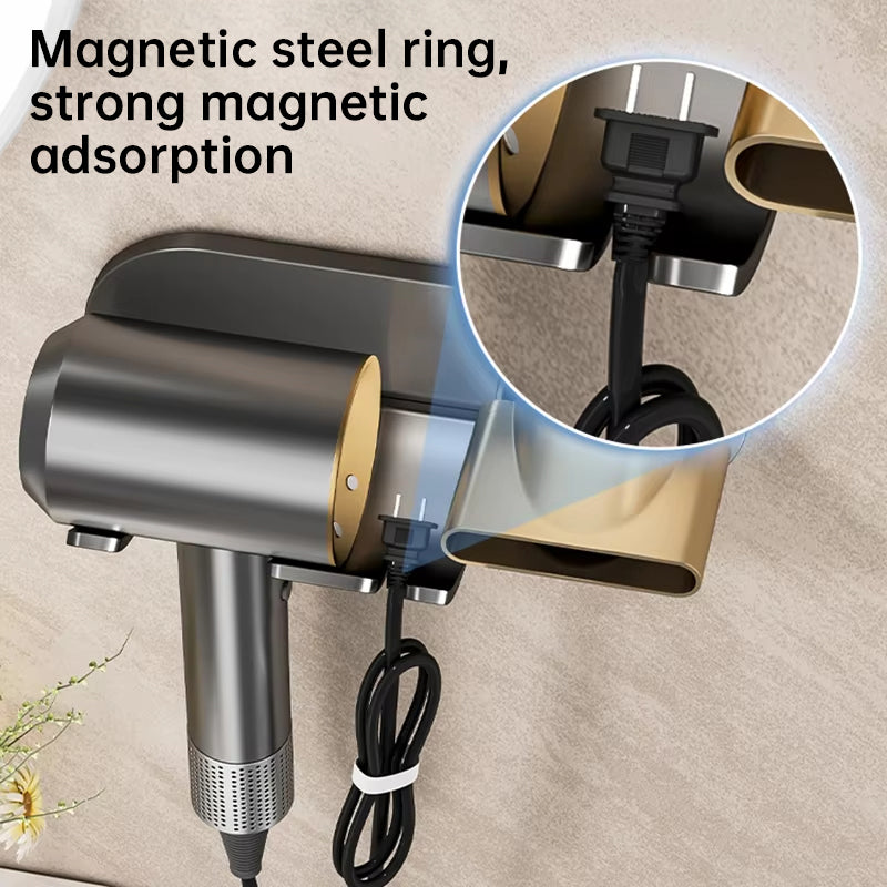 No-Drill Magnetic Hair Dryer Wall Mount Holder