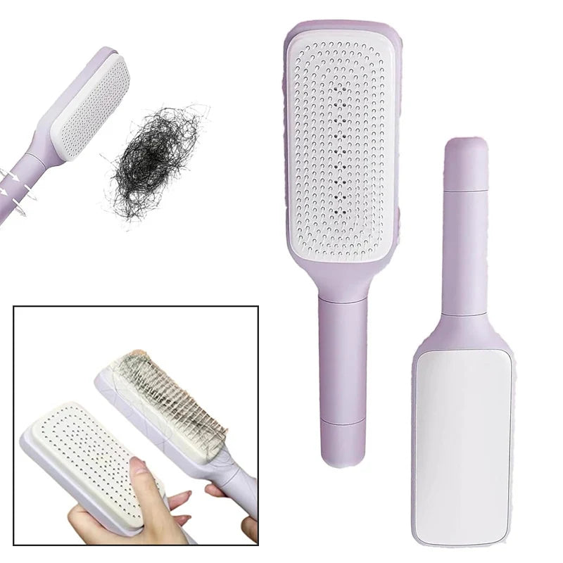 Self-Cleaning Rotating Anti-Static Hairbrush with Scalp Massage Function