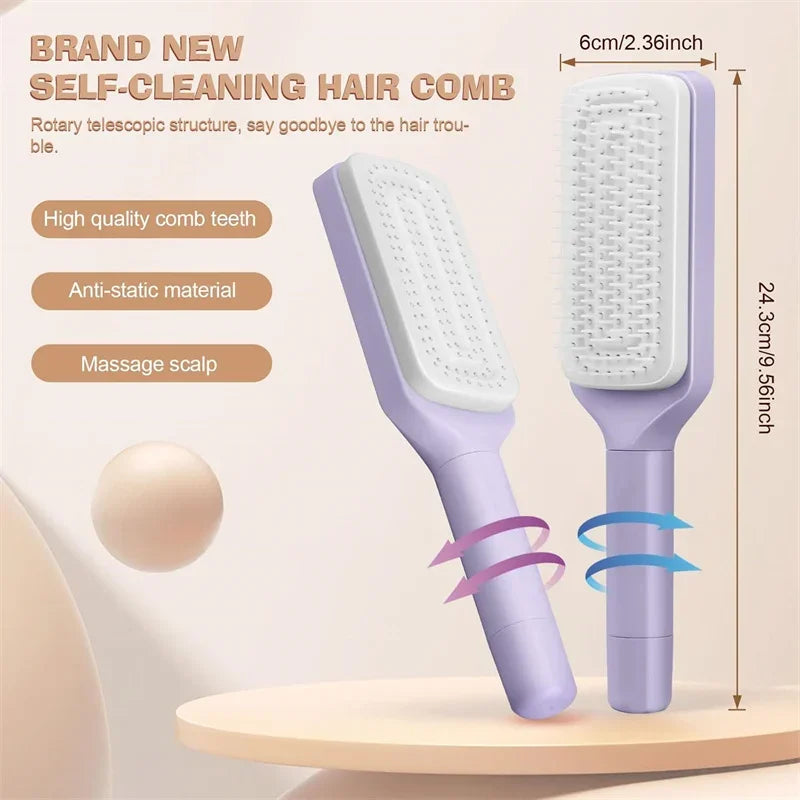 Self-Cleaning Rotating Anti-Static Hairbrush with Scalp Massage Function