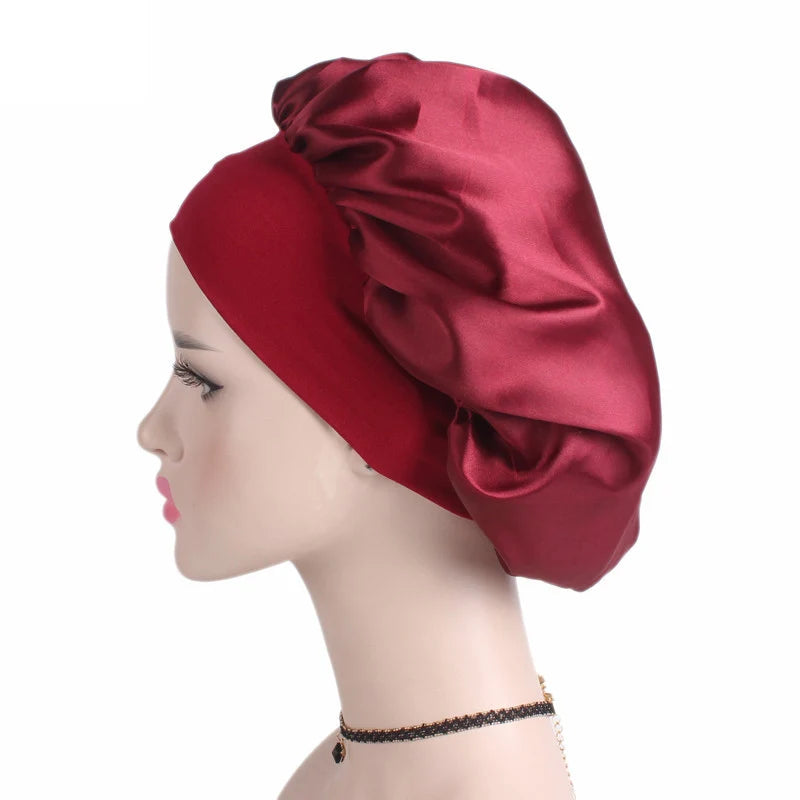 Satin Adjustable Hair Bonnet for Nighttime Styling and Care